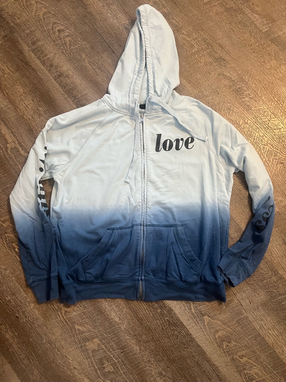 Torrid Women’s M/L Blue Ombre 'Love' Zip-Up Hoodie